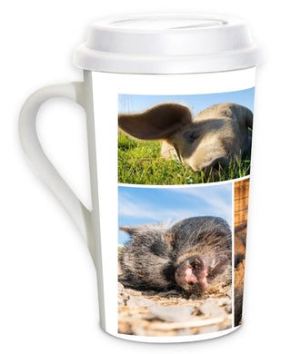 Sleepy Pigs Coffee Mug with Lid, 16oz.